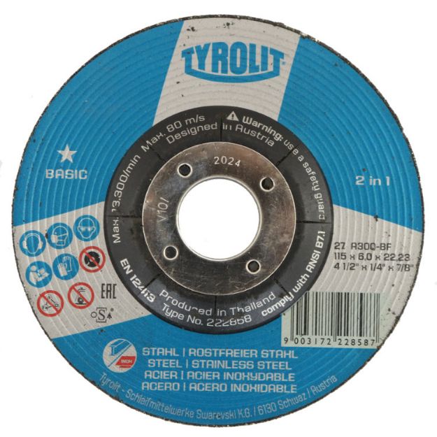 Picture of Tyrolit DC Grinding Disc Metal 115mm x6.0mm (4.5") - 222858 