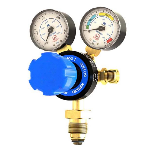 Single Stage 2 Gauge Oxygen Regulator - 10 Bar